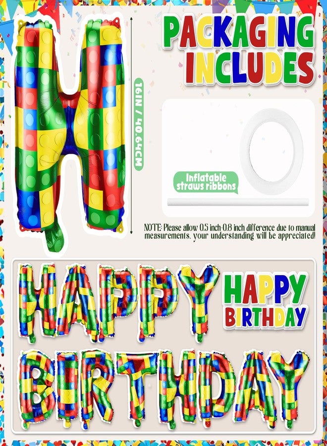 Charnoel 16 Inch Building Block Happy Birthday Balloons Banner, Foil Happy Birthday Letters Sign, Reusable Bunting Balloon for Girls Boys Building Block Party Decoration Supplies - Image 4